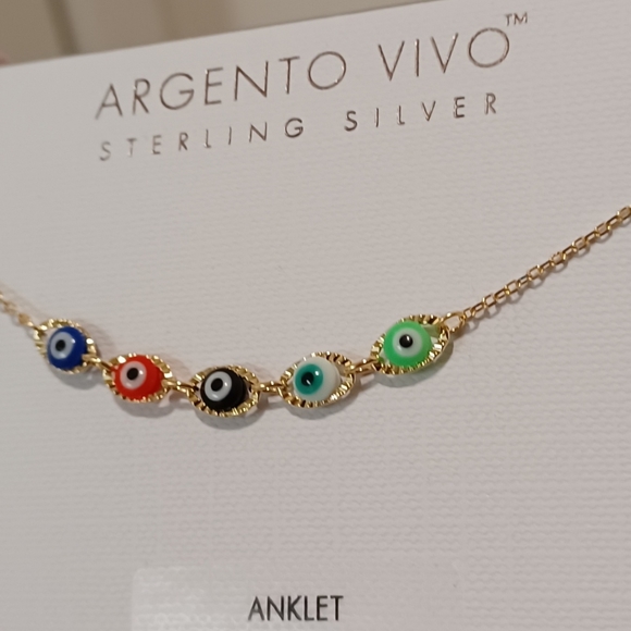 ARGENTO VIVO STERLING SILVER GOLD PLATED EVIL EYE PROTECTION COLOR BEADS ANKLET - Picture 13 of 14